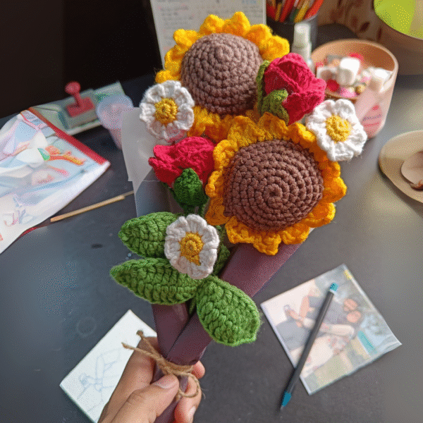 Sunflower & Roses Crochet Bouquet