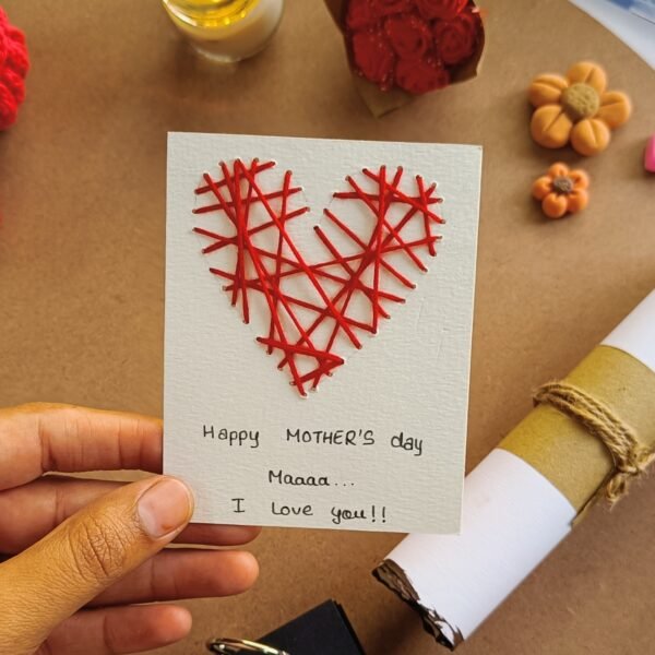 Handmade Cross-Stitched Heart Thread Card