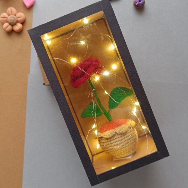 🌹✨ Crochet Rose in a Box with Fairy Lights