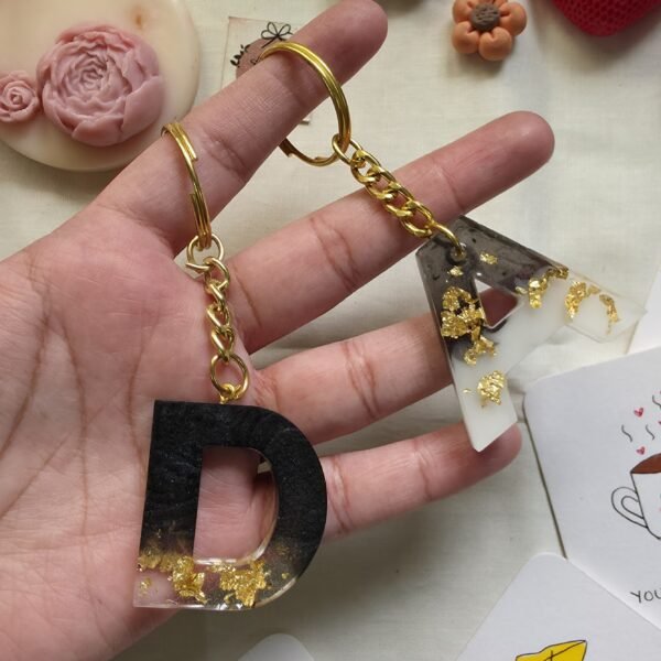 Personalized Resin Alphabet Keychain – Dual Tone with Gold Flakes