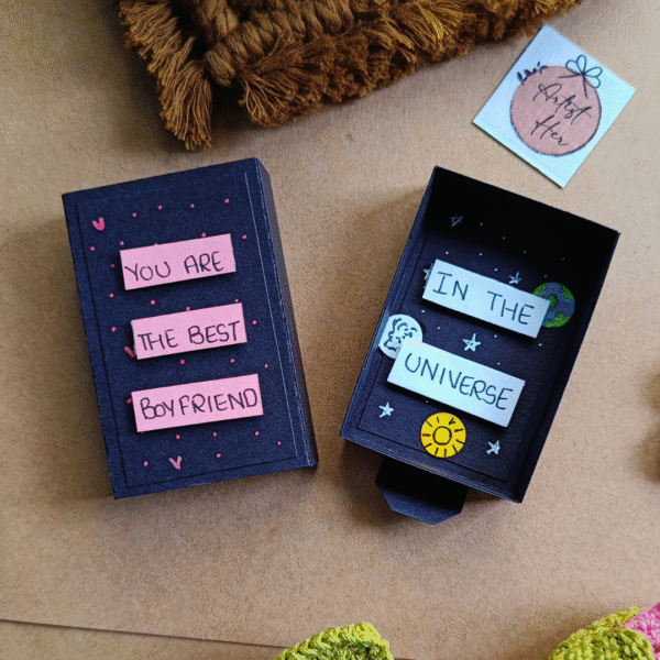 Handmade Matchbox Card – “Best Boyfriend in the Universe” 🌌💖